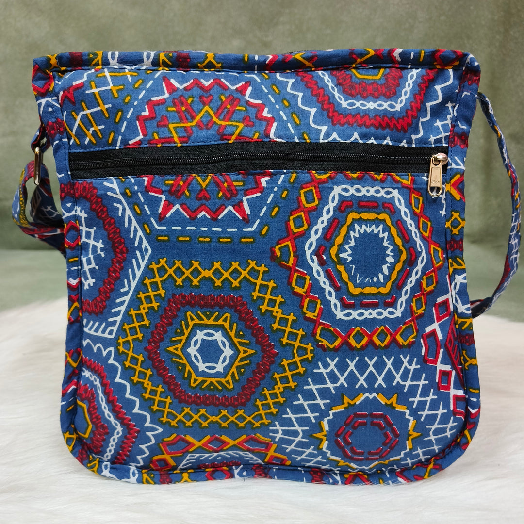 Xtra Sling bag blue with geometry print