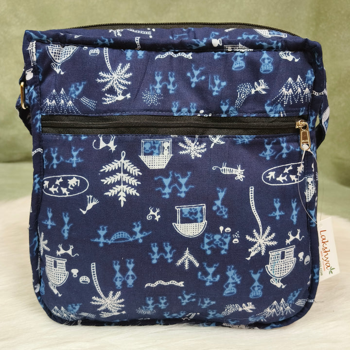 Xtra Sling bag blue with white warli print