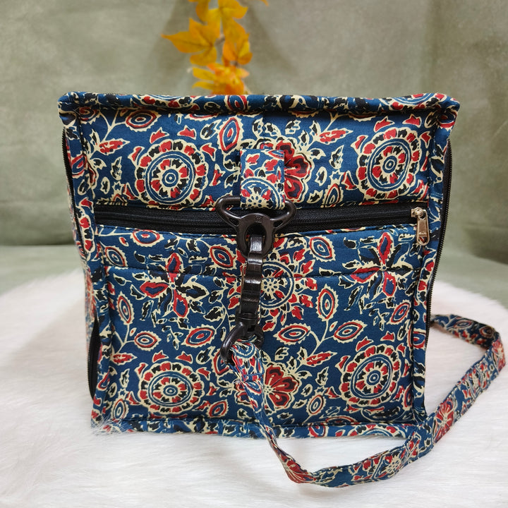 Expandable Travel Bag Blue with white Floral Design