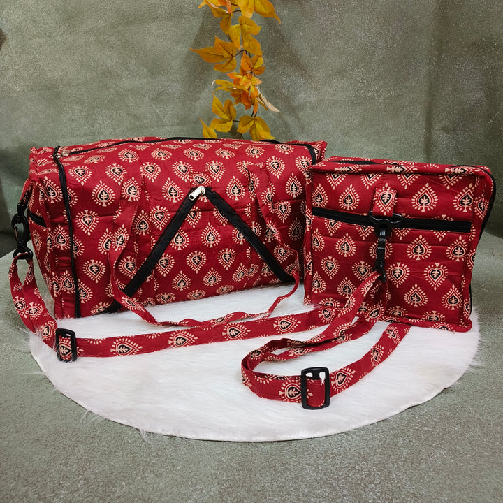 Expandable Travel Bag Maroon with kundan print