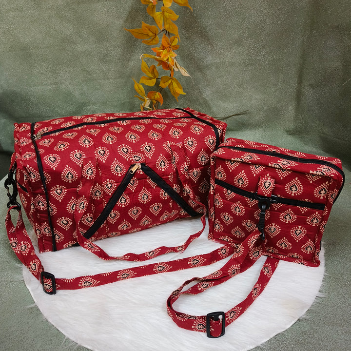Expandable Travel Bag Maroon with kundan print
