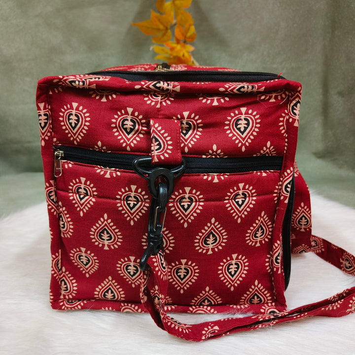 Expandable Travel Bag Maroon with kundan print