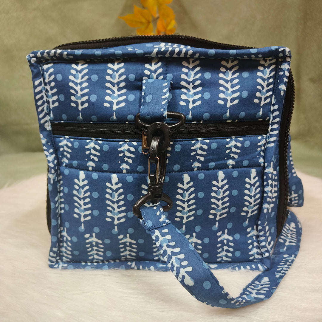 Expandable Travel Bag blue with floral leaf print