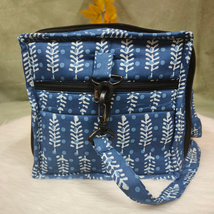 Expandable Travel Bag blue with floral leaf print