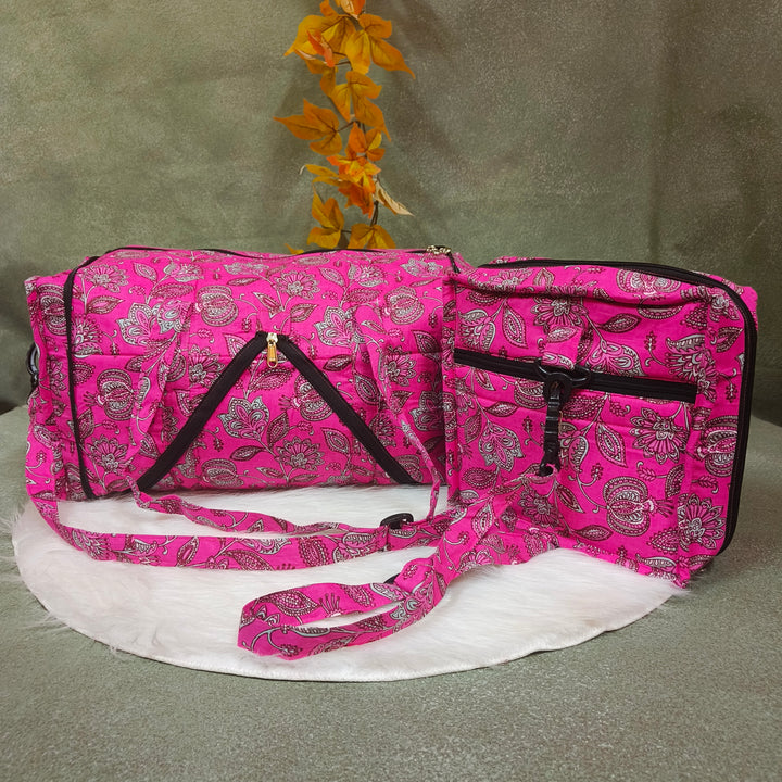 Expandable Travel Bag pink with flower print