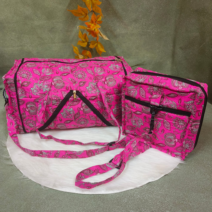 Expandable Travel Bag pink with flower print