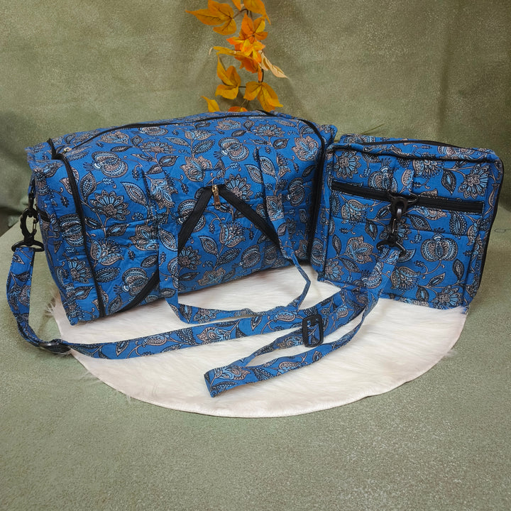 Expandable Travel Bag blue with floral print