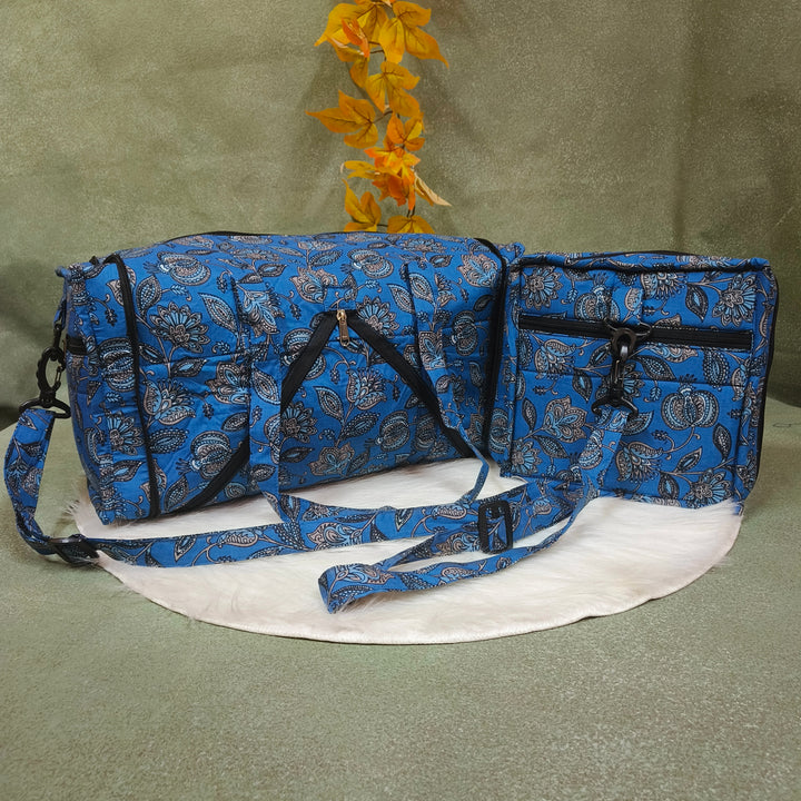 Expandable Travel Bag blue with floral print