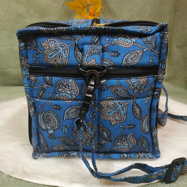 Expandable Travel Bag blue with floral print