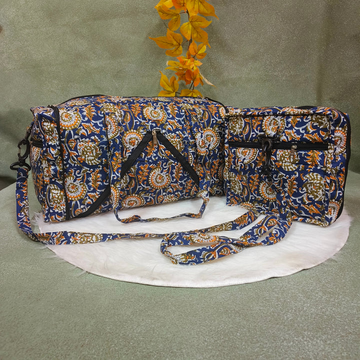 Expandable Travel Bag blue with yellow flower print