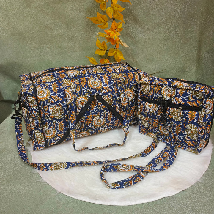 Expandable Travel Bag blue with yellow flower print