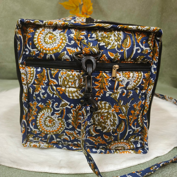 Expandable Travel Bag blue with yellow flower print
