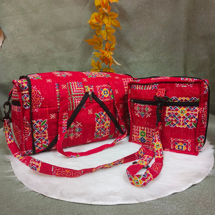 Expandable Travel Bag red with rangoli print