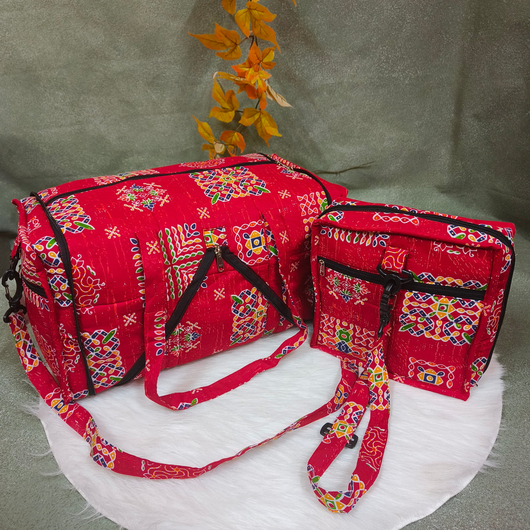 Expandable Travel Bag red with rangoli print