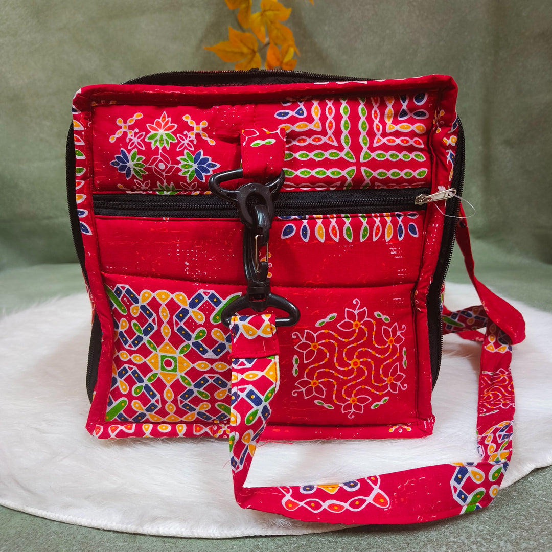 Expandable Travel Bag red with rangoli print