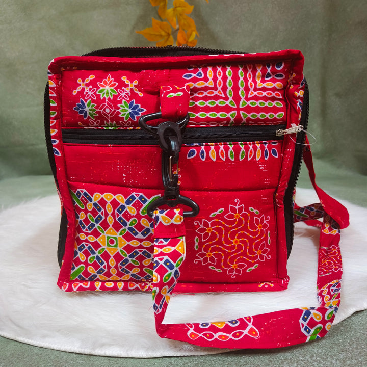 Expandable Travel Bag red with rangoli print