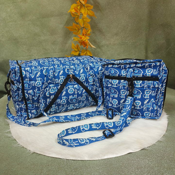 Expandable Travel Bag blue with elephant print