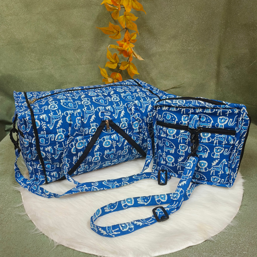 Expandable Travel Bag blue with elephant print