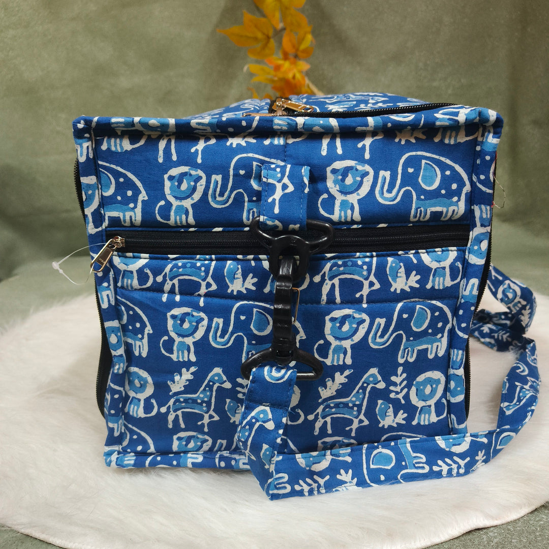 Expandable Travel Bag blue with elephant print