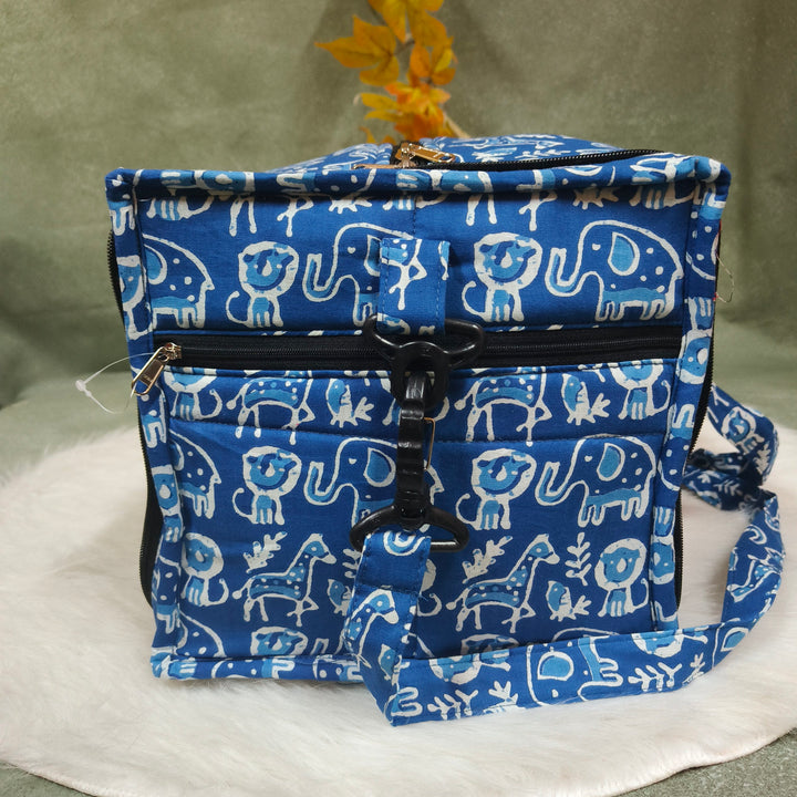 Expandable Travel Bag blue with elephant print