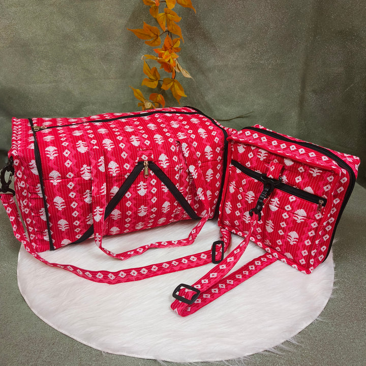 Expandable Travel Bag Red with strip print