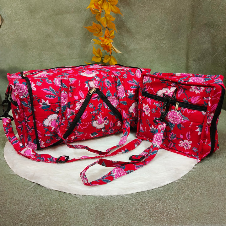 Expandable Travel Bag Red with flower print