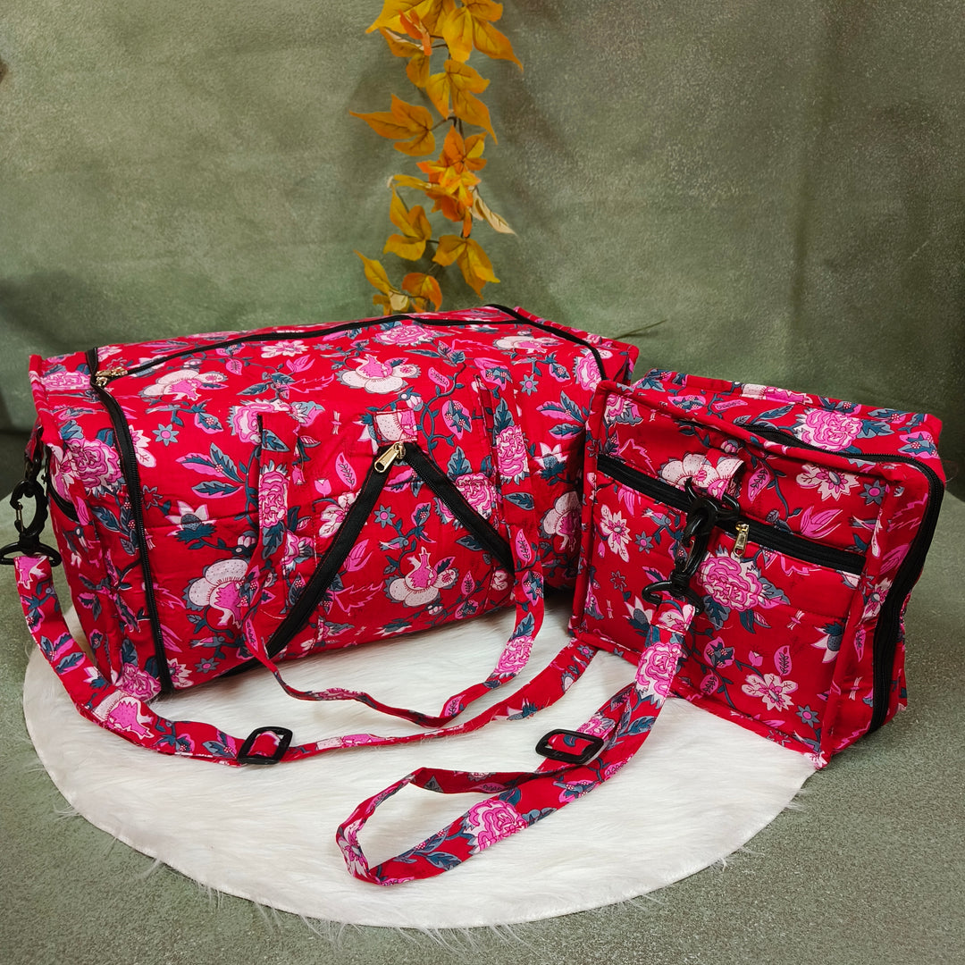 Expandable Travel Bag Red with flower print