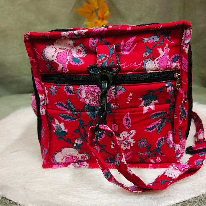 Expandable Travel Bag Red with flower print
