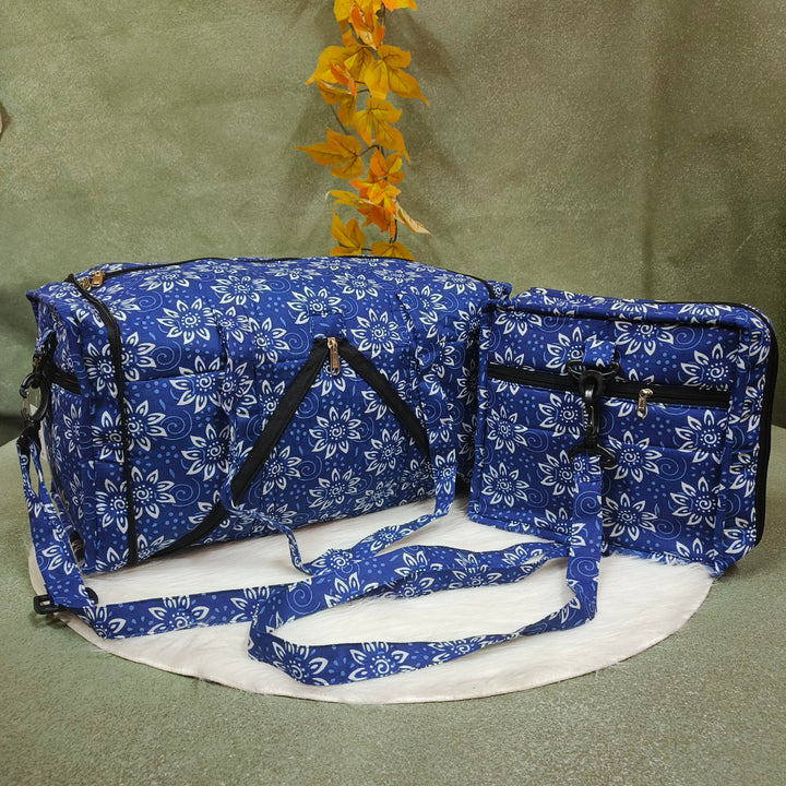 Expandable Travel Bag blue with flower print