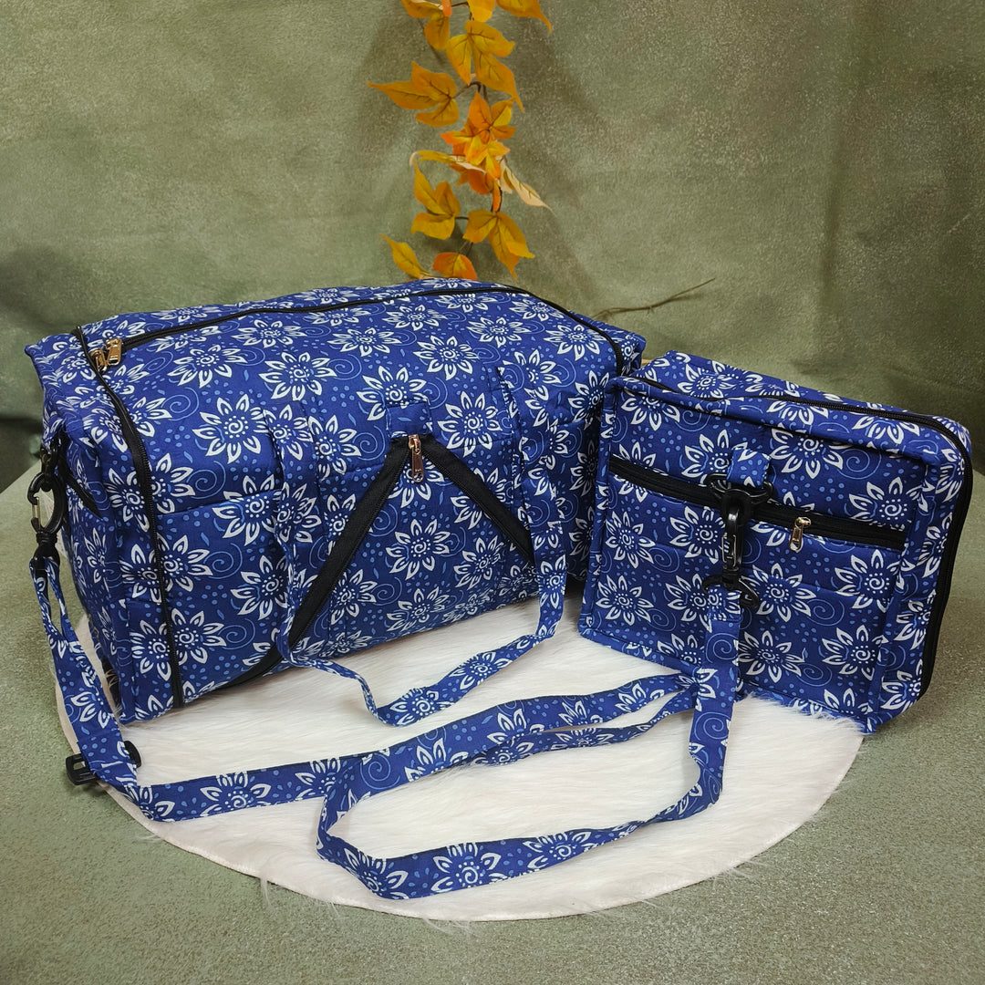 Expandable Travel Bag blue with flower print