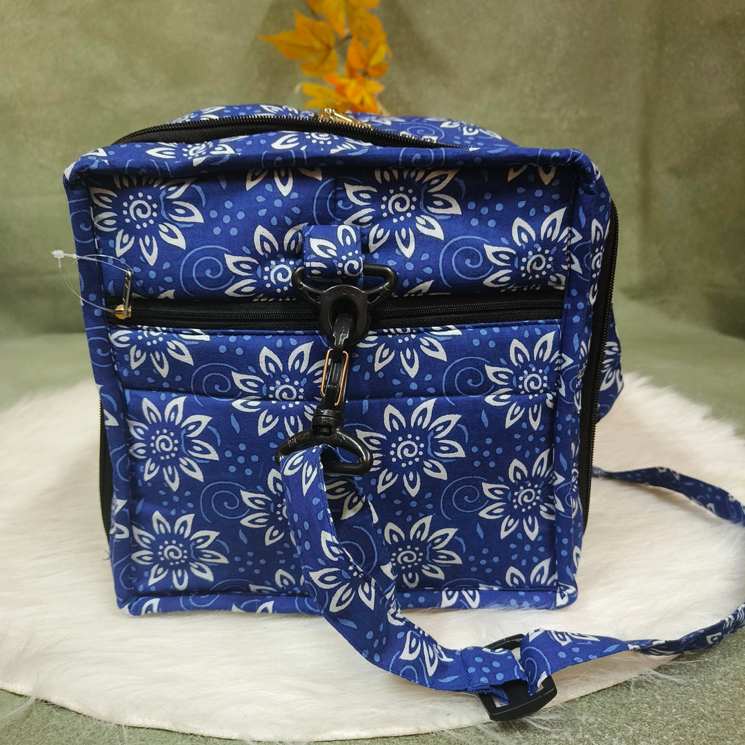 Expandable Travel Bag blue with flower print