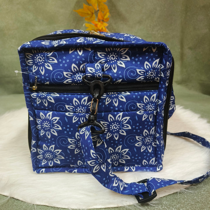 Expandable Travel Bag blue with flower print