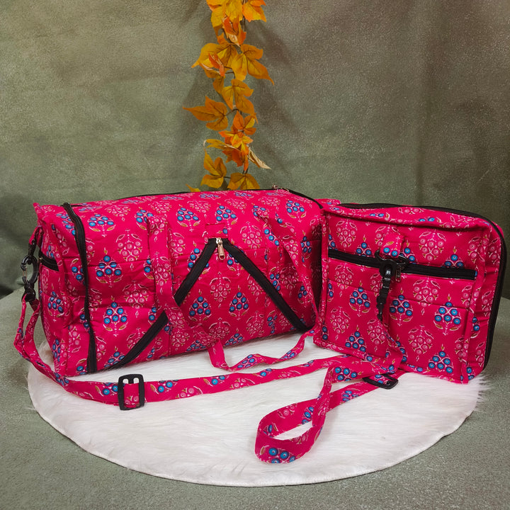 Expandable Travel Bag pink with blue dot print
