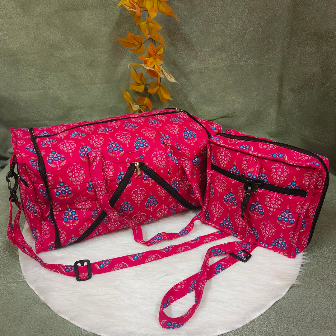 Expandable Travel Bag pink with blue dot print