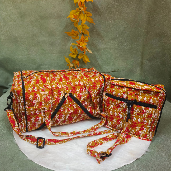 Expandable Travel Bag yellow with warli print