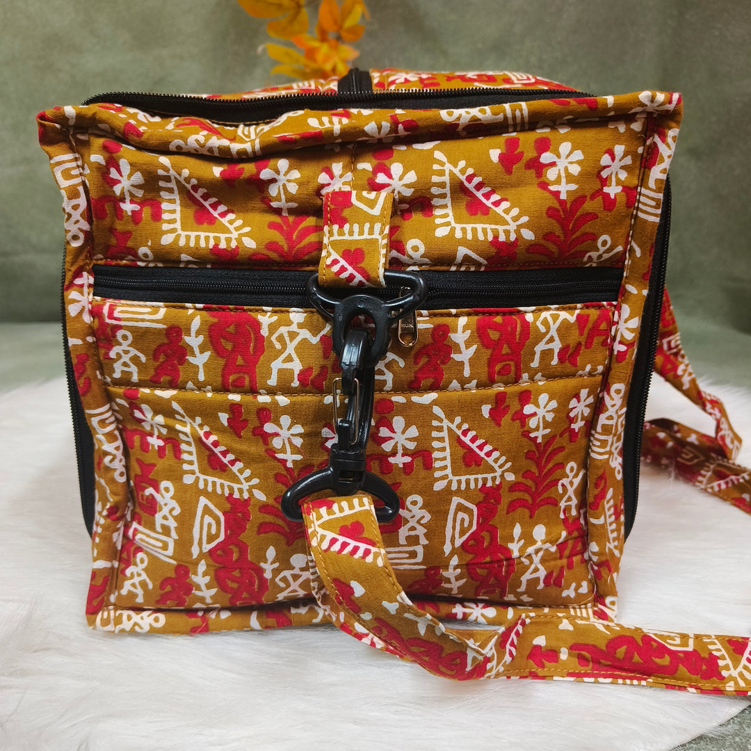 Expandable Travel Bag yellow with warli print