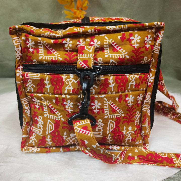 Expandable Travel Bag yellow with warli print