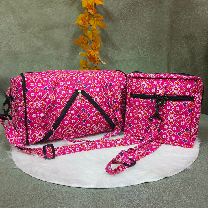 Expandable Travel Bag pink with diamond print