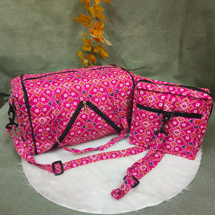 Expandable Travel Bag pink with diamond print