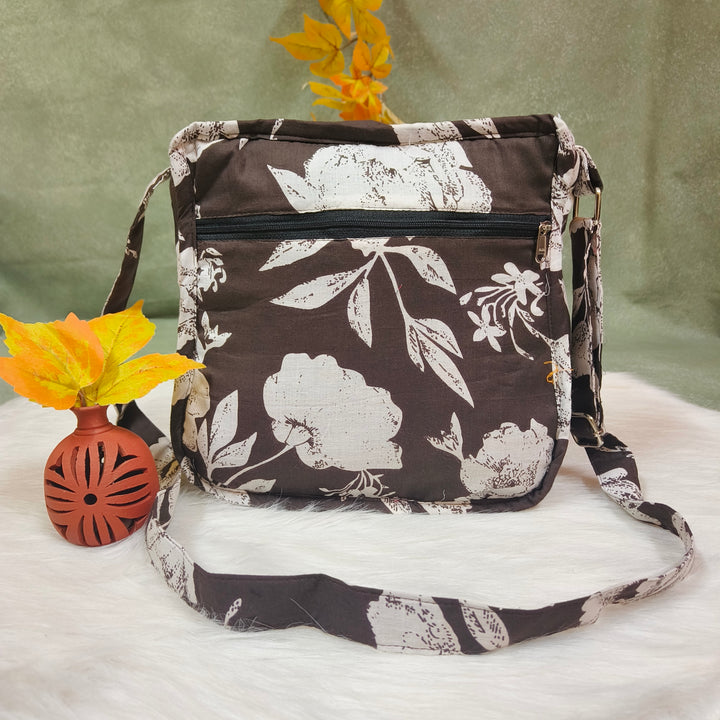 Xtra Sling bag brown with white flower print