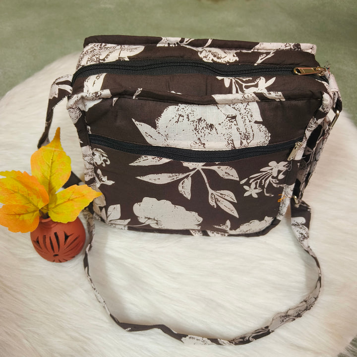 Xtra Sling bag brown with white flower print