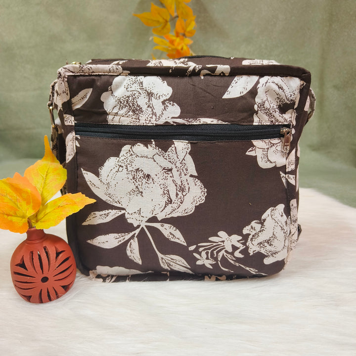 Xtra Sling bag brown with white flower print