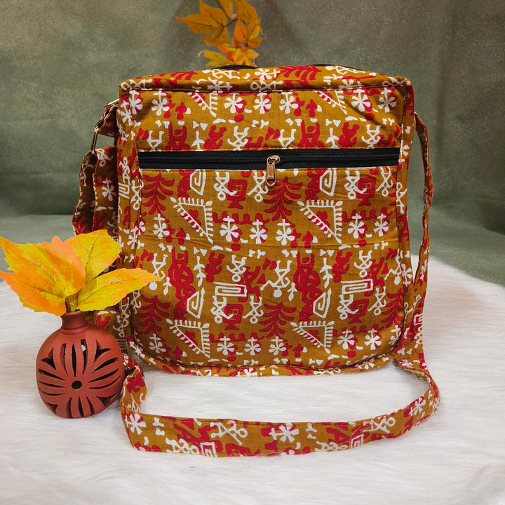 Xtra Sling bag yellow with warli print