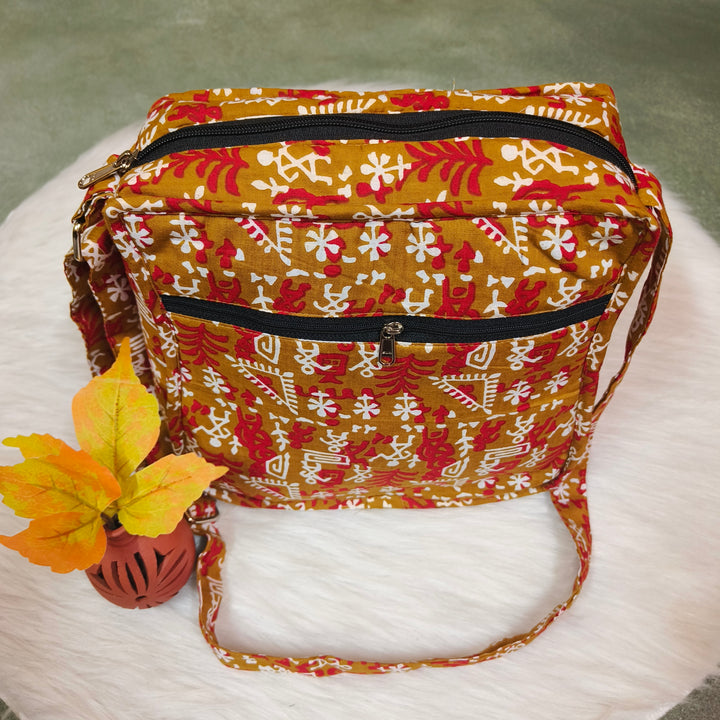 Xtra Sling bag yellow with warli print