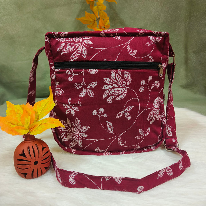 Xtra Sling bag Maroon with flower print