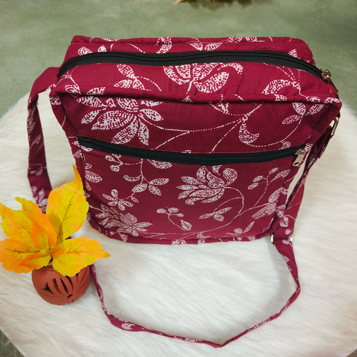 Xtra Sling bag Maroon with flower print