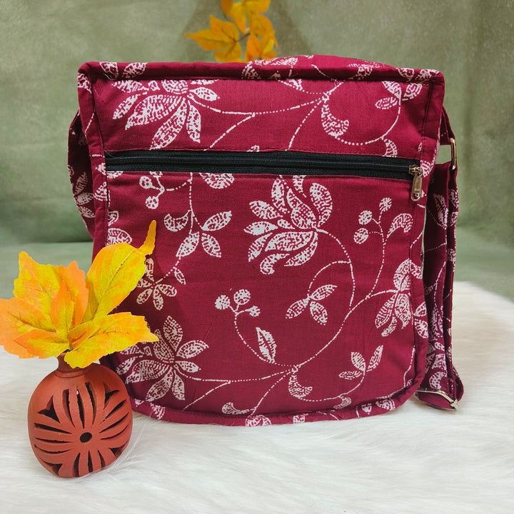 Xtra Sling bag Maroon with flower print