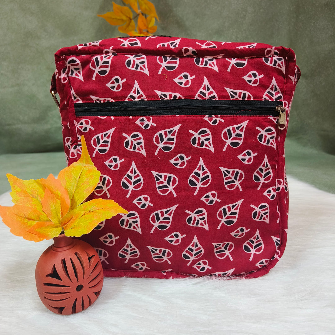 Xtra Sling bag red with leaf print
