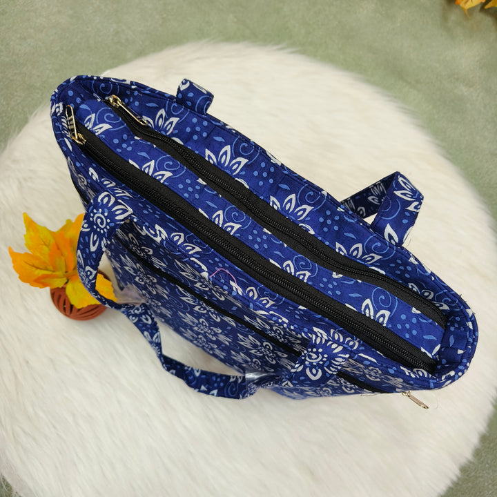 9Am to 5Pm tote blue with flower print