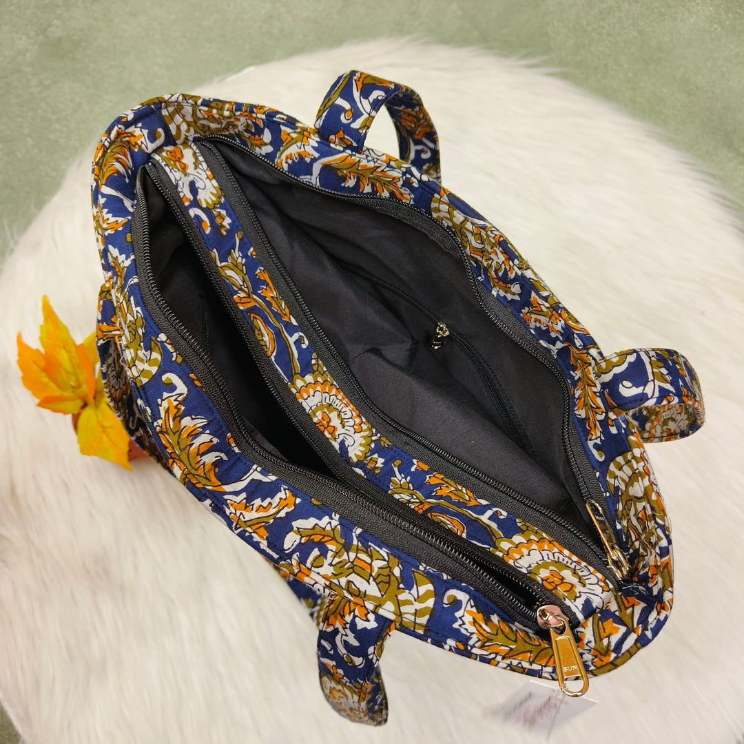 9Am to 5Pm tote blue with yellow flower print